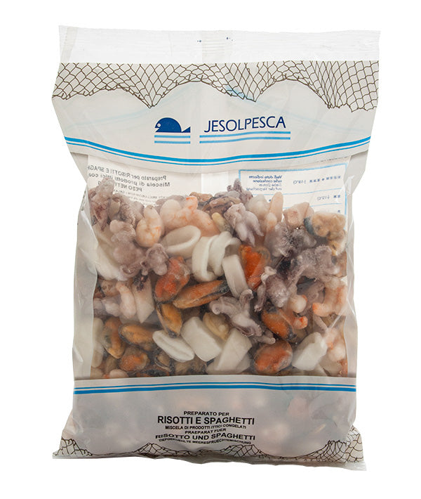 PREPARATO PER RISOTTO / SPAGHETTI (COZZE + VONGOLE + TOTANI + CALAMARI + GAMBERI) JP GR 800