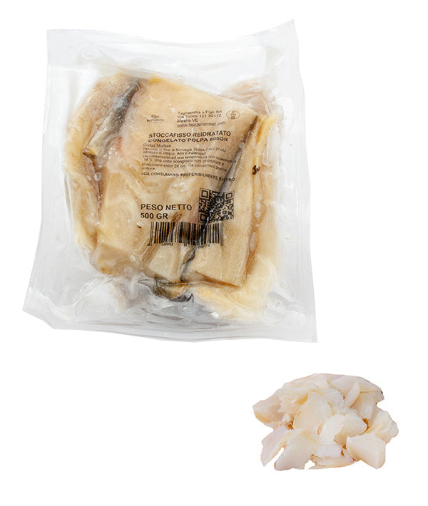 STOCCAFISSO IN POLPA REIDRATATO SENZA LISCHE CONFEZIONATO SOTTOVUOTO, CONGELATO, G 500