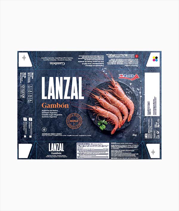 GAMBERO ARGENTINO INTERO L2 CONGELATO A BORDO PZ 21/30 
LANZAL KG 2