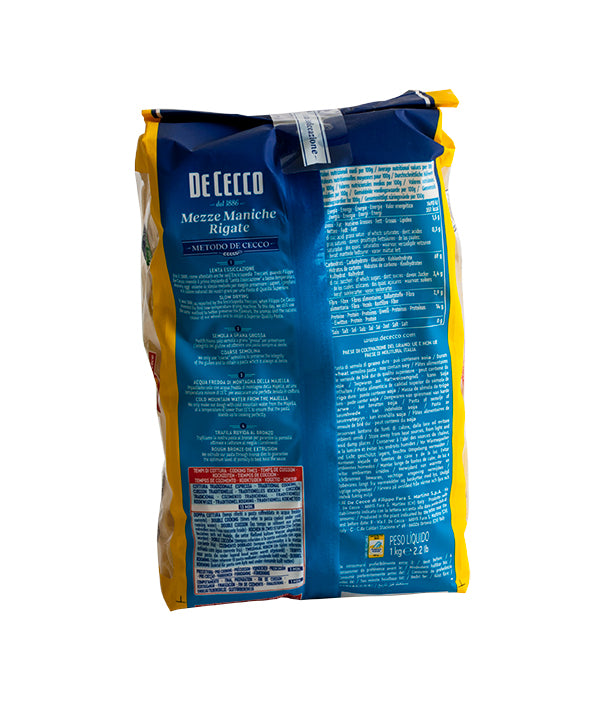 PASTA DE CECCO SEMOLA 136 MEZZE MANICHE RIGATE FOOD SERVICE KG 1