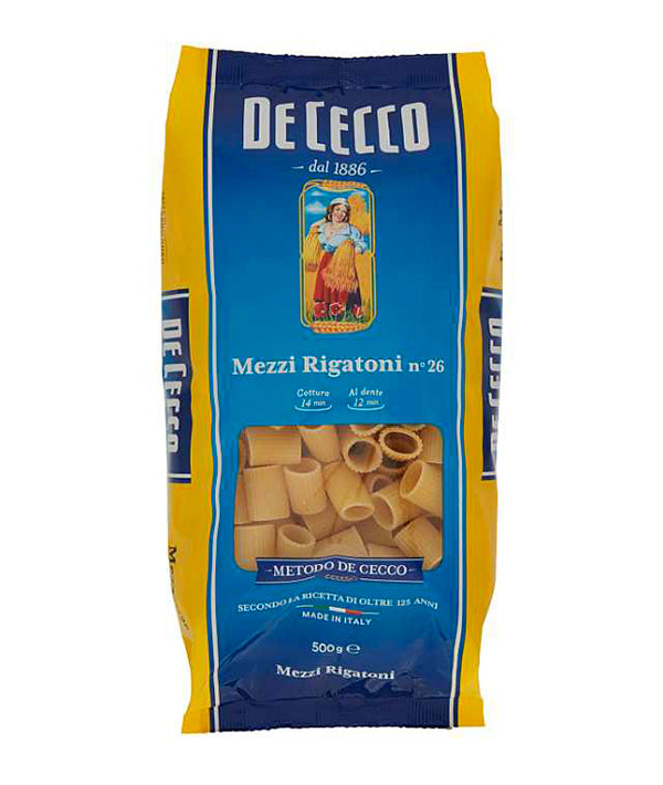Mezzi rigatoni di semola n° 26 DeCecco.