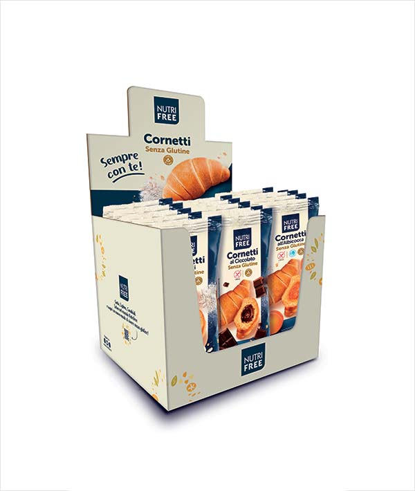 KIT CORNETTI ASSORTITI CON ESPOSITORE MONOPORZIONE
SENZA GLUTINE PZ 15