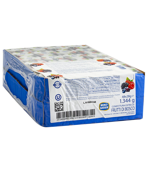 CONFETTURA EXTRA FRUTTI DI BOSCO PORZIONE GR 28 VASO VETRO 
MENZ & GASSER PZ 48