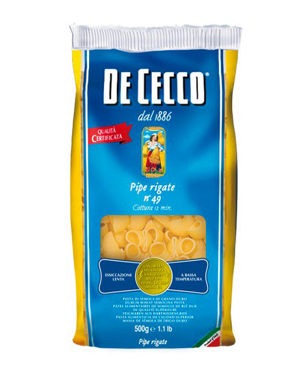 PASTA DE CECCO SEMOLA 49 PIPE RIGATE GR 500