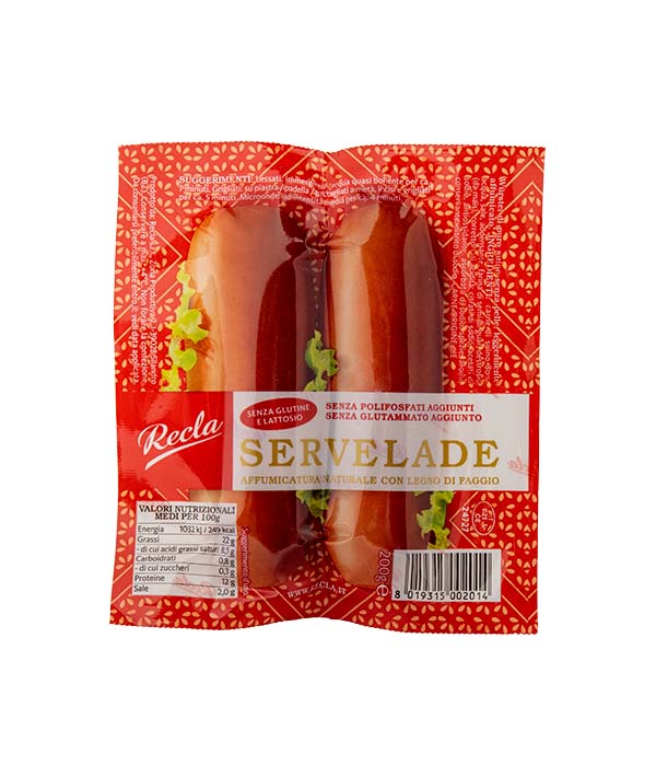 WÜRSTEL SERVELADE PURO SUINO SENZA PELLE PZ 2 RECLA GR 200