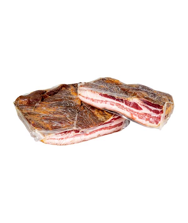 PANCETTA AFFUMICATA CRUDA TESA NAZIONALE A META' DI GIÀ KG 1,6