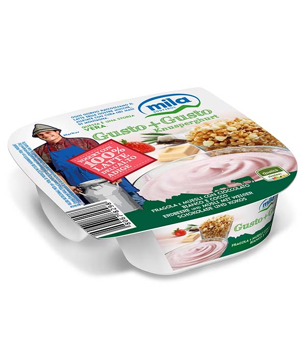 YOGURT INTERO FRAGOLA E MUESLI AL CIOCCOLATO BIANCO+COCCO
MILA GR 150