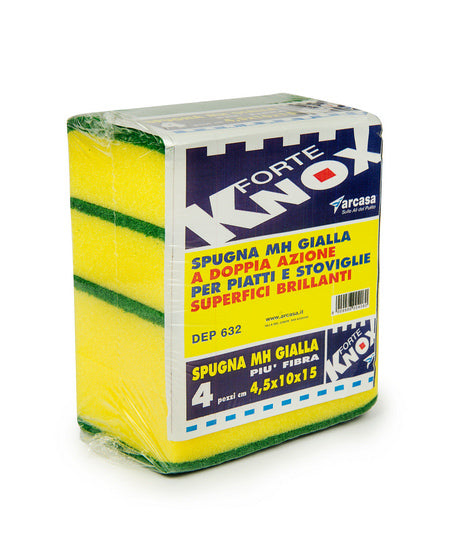 SPUGNA GIALLA CON FIBRA CM 4,5X10X15 PZ 4