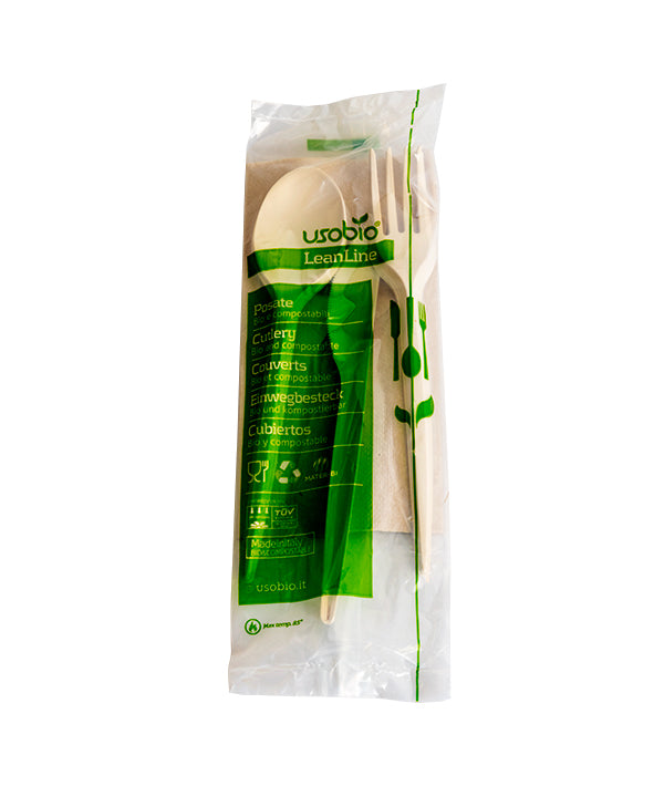 POSATE TRIS COMPOSTABILE CON TOVAGLIOLO 1 VELO PZ 100