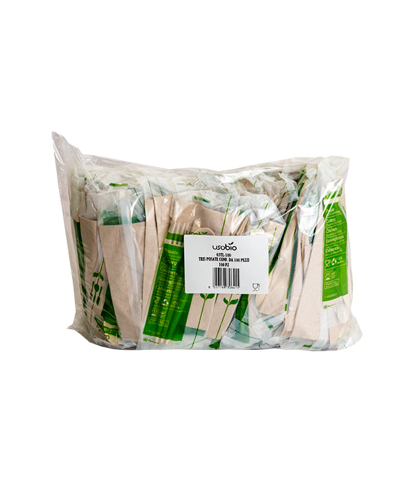 POSATE TRIS COMPOSTABILE CON TOVAGLIOLO 1 VELO PZ 100