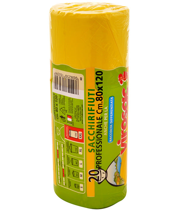 SACCO IMMONDIZIA CONDOMINIALE GIALLO TRASPARENTE CM 80X120 PZ 20