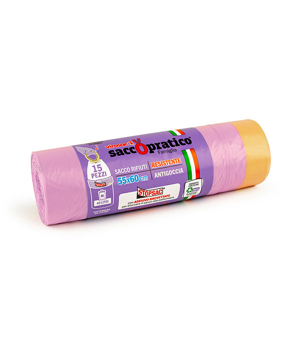 SACCO IMMONDIZIA VIOLA CM 55X60 VIROSAC PZ 15