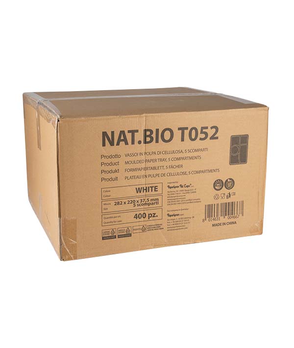 VASSOIO 5 SCOMPARTI H 3,5 CM 28X22 COMPOSTABILE PZ 50