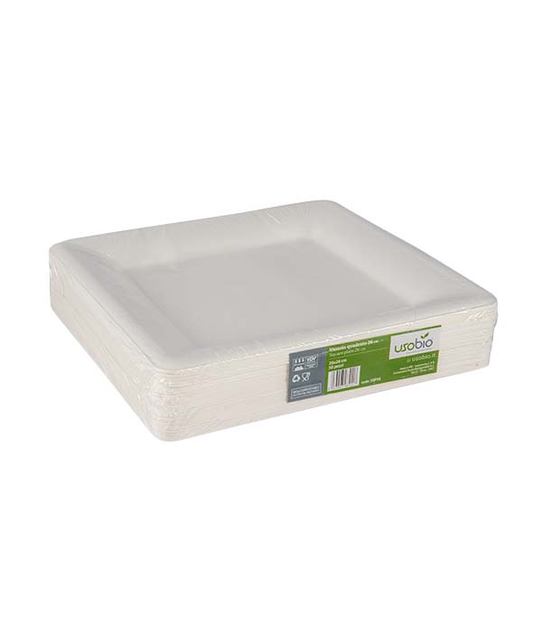 PIATTI QUADRATI AVORIO BIODEGRADABILI CM 26 PZ 50