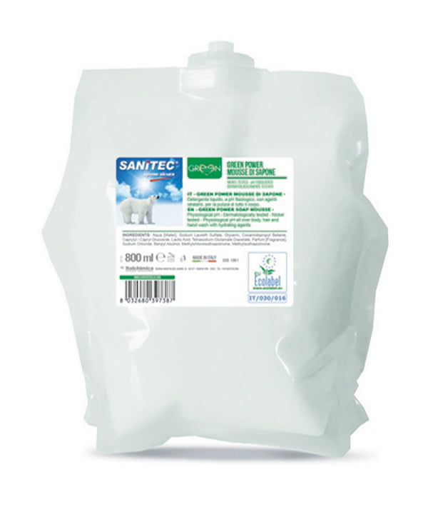 SACCA MOUSSE SAPONE GREEN POWER 1061 SANITEC ML 800