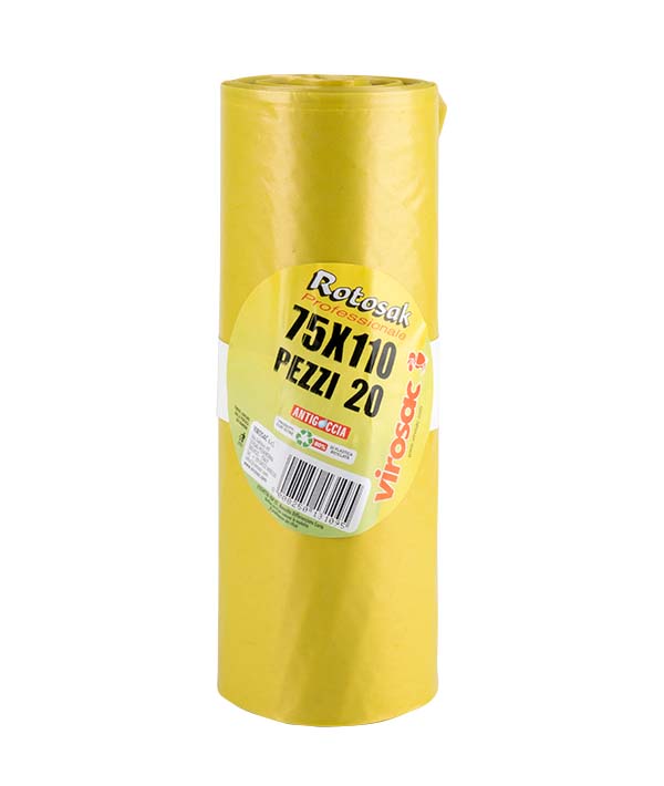 SACCO IMMONDIZIA GIALLO 12 ROTOLI CM 75X110 VIROSAC PZ 20